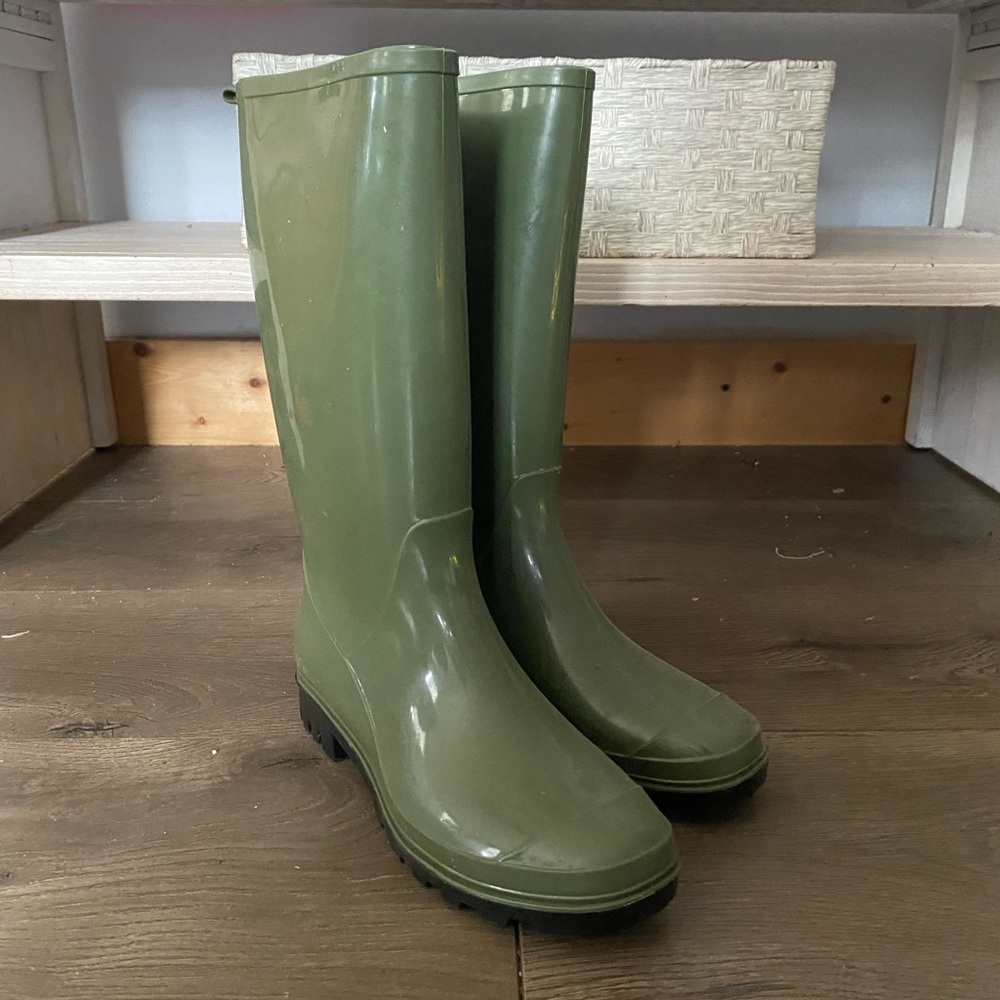 Green rain boots